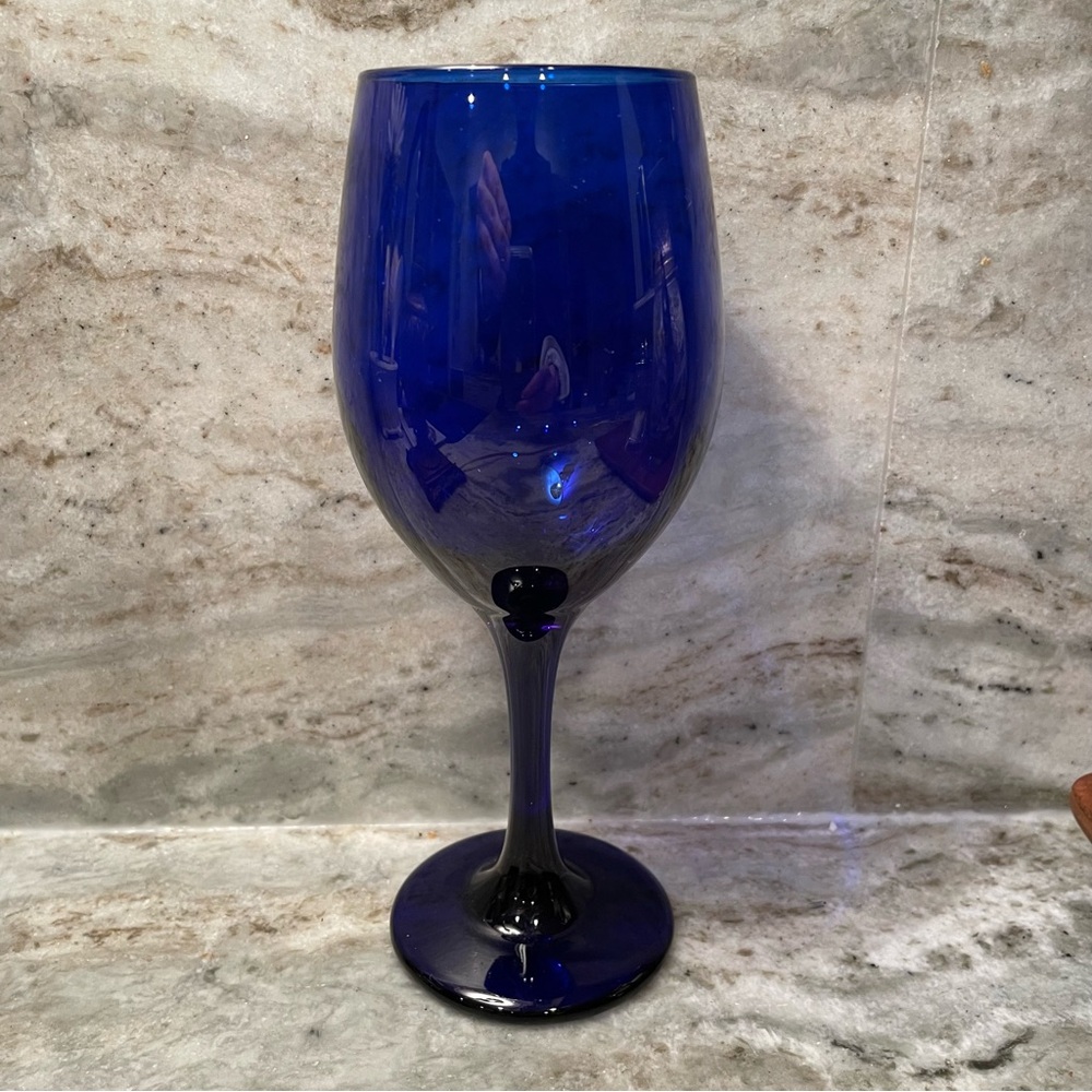VTG - Libbey Glass - Hand Blown - Cobalt Blue - Art Glass - Wine Goblet